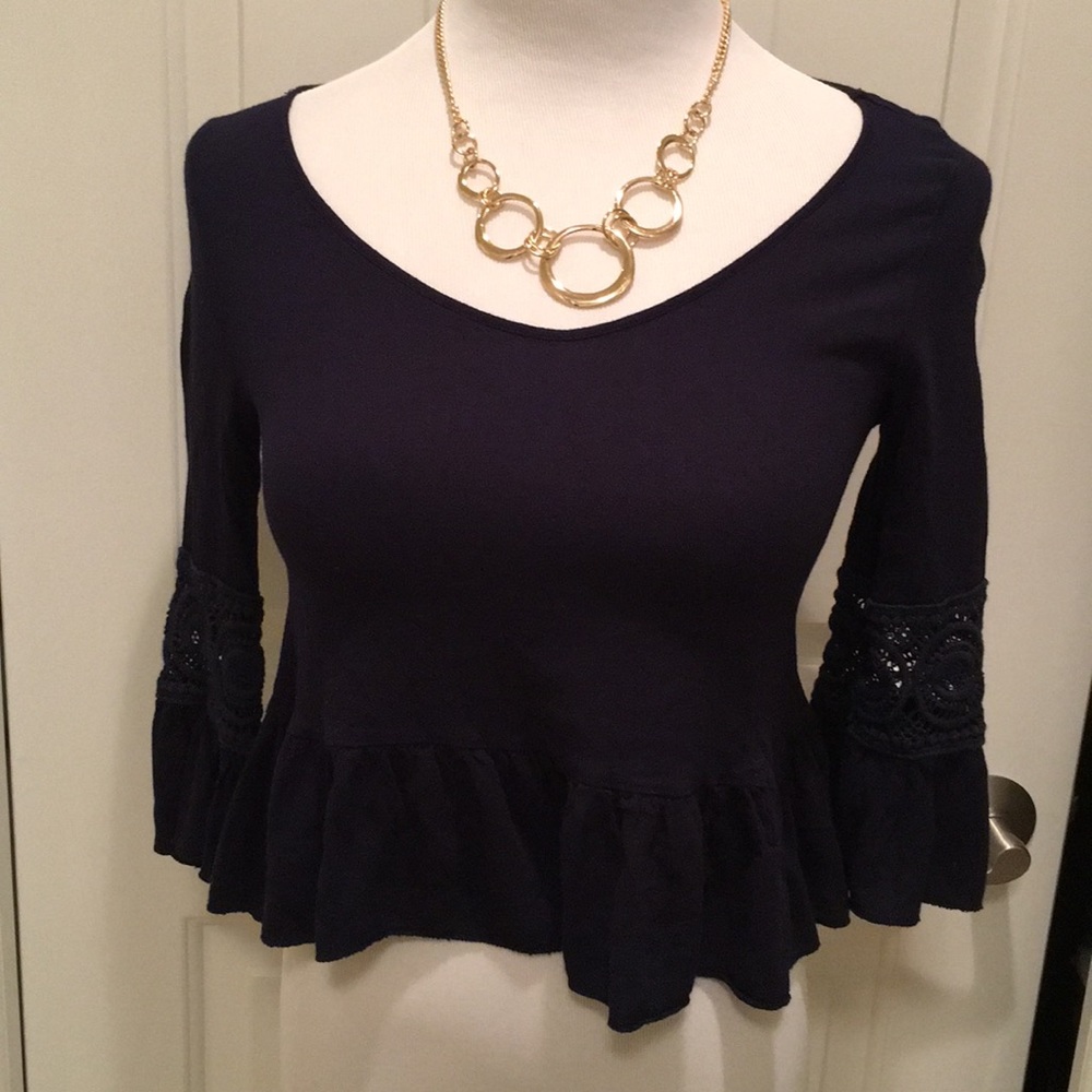 Runway Story Scoop Neck Bell Sleeved Ruffled Top